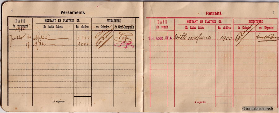 carnet de famille, banque ottomane, 1915